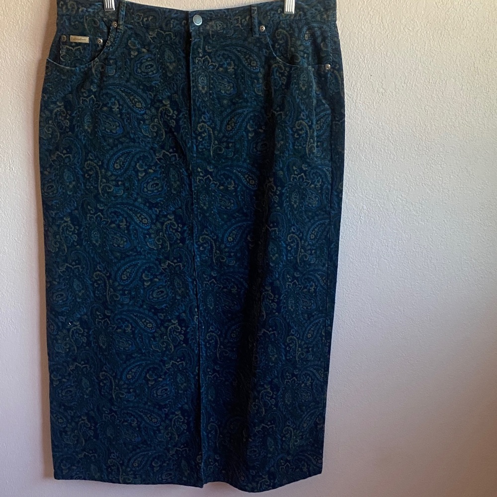 Eddie Bauer 100%Cotton  Dark Blue Paisley Pencil Skirt - Picture 2 of 12